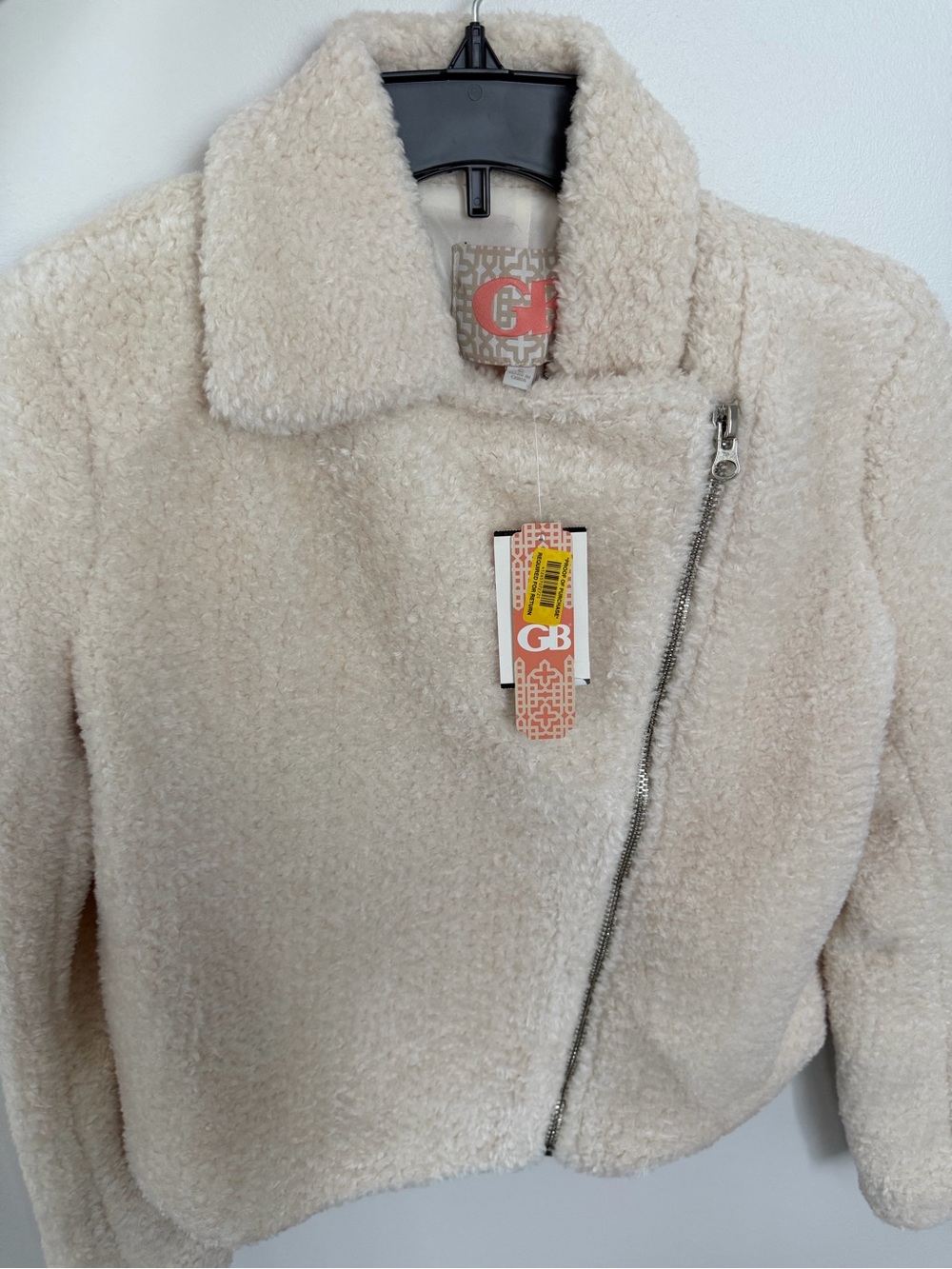 Gianni Bini Cream Faux Shearling Asymmetrical Zip Jacket